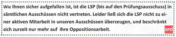 SPÖ-Flugblatt, Sitze in Ausschüssen